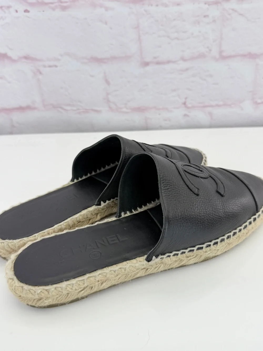 Chanel Goatskin CC Espadrille Mules 39 Black